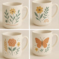 Floral Ceramic Mug Set – Elegant 4-Piece Coffee & Tea Cup Collection 12oz