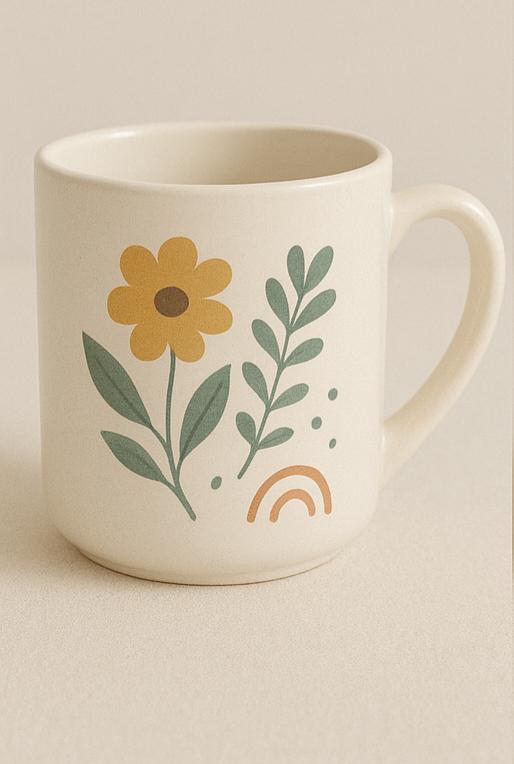 Floral Ceramic Mug Set – Elegant 4-Piece Coffee & Tea Cup Collection 12oz