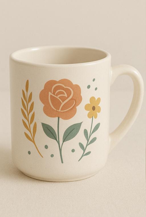 Floral Ceramic Mug Set – Elegant 4-Piece Coffee & Tea Cup Collection 12oz