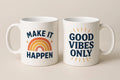 Make it happen Coffee Mug set of two- Inspirational, Motivational Gift, Home Office Decor, Black Accent, 12oz